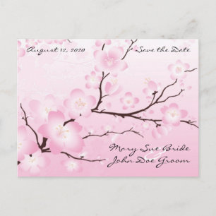 Pink Cherry Blossom Save the Date Postkarten