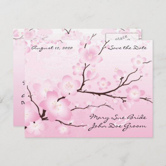 Pink Cherry Blossom Save the Date Postkarten (Vorne/Hinten)