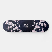 Pink Cherry Blossom Starry Night Sky Monogram Skateboard (Horizontal)