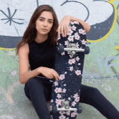 Pink Cherry Blossom Starry Night Sky Skateboard