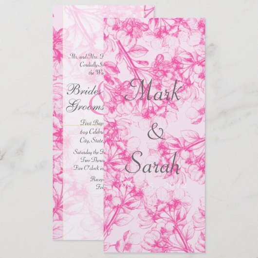 Pink Cherry Blossom Tall Einladung (Vorne/Hinten)