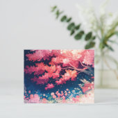 Pink Cherry Blossom Tree at Night Starry Sky Postkarte (Stehend Vorderseite)