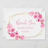Pink Cherry Blossom und geometrische Dankeskarten Einladung (Vorderseite)