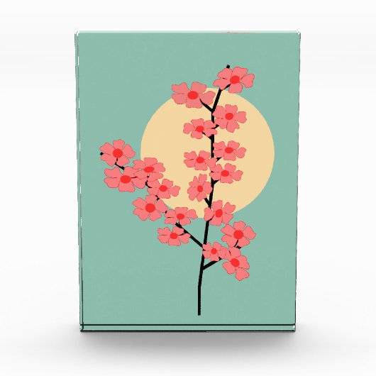 Pink Cherry Blossom und Sun Fotoblock (Vorderseite)