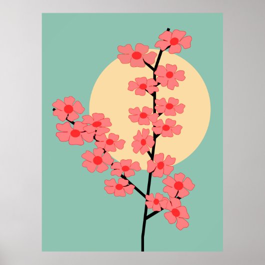 Pink Cherry Blossom und Sun Poster (Vorne)