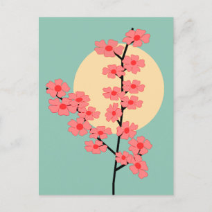 Pink Cherry Blossom und Sun Postkarte