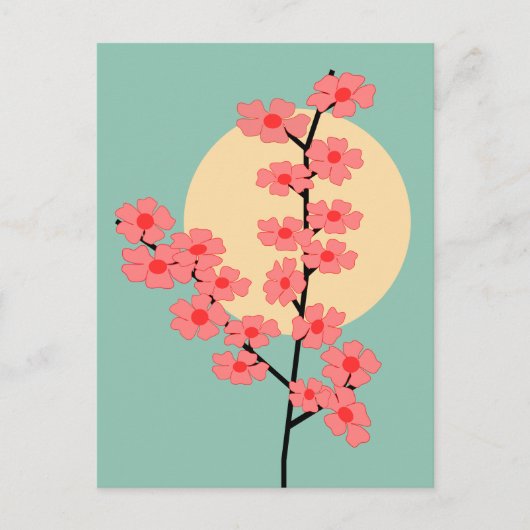 Pink Cherry Blossom und Sun Postkarte (Vorderseite)
