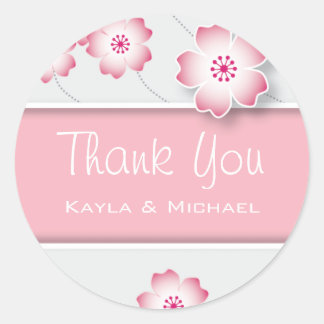 Pink Cherry Blossom Vielen Dank Siegel Runder Aufkleber
