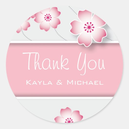 Pink Cherry Blossom Vielen Dank Siegel Runder Aufkleber (Vorderseite)