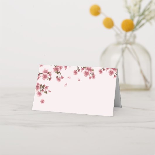 Pink Cherry Blossom Wedding Platzkarte (Vorderseite)