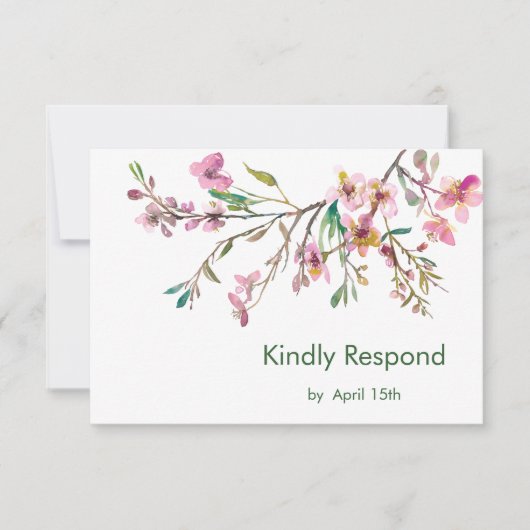Pink Cherry Blossom Wedding RSVP Karte (Vorderseite)