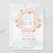 Pink Cherry Blossom Wreath Oh Babydusche Einladung (Vorderseite)