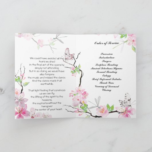 Pink Cherry Blossoms Begräbnisprogramm Programm (Innenseite)