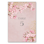 Pink Cherry Blossoms Gold Glitzer Hochzeit Tischnummer (Rückseite)