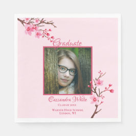Pink Cherry Blossoms Graduation Party Serviette