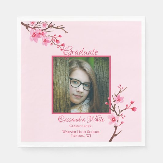 Pink Cherry Blossoms Graduation Party Serviette (Vorderseite)