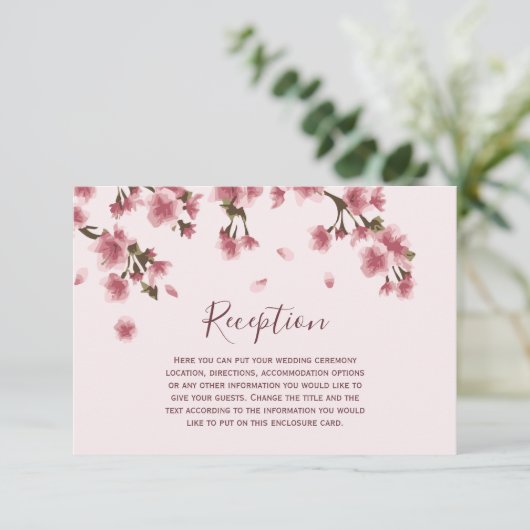 Pink Cherry Blossoms Hochzeit Begleitkarte (Stehend Vorderseite)
