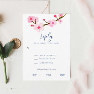 Pink Cherry Blossoms Hochzeit RSVP Karte