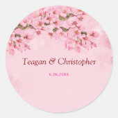 Pink Cherry Blossoms Hochzeit Runder Aufkleber (Vorderseite)