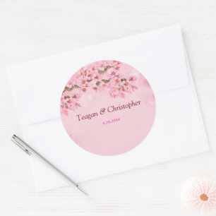 Pink Cherry Blossoms Hochzeit Runder Aufkleber