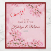 Pink Cherry Blossoms Hochzeit Weinetikett (Einzelnes Label)