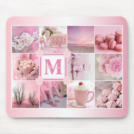 Pink Cherry Blossoms Instagram Foto Grid Sakura Mousepad (Vorne)