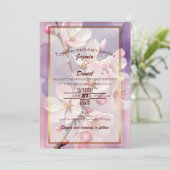 Pink Cherry Blossoms/ Lavender Photo Box  Einladung (Stehend Vorderseite)