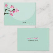 Pink Cherry Blossoms Love Bird Wedding Platzkarte (Vorne/Hinten)