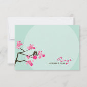Pink Cherry Blossoms Love Birds Wedding RSVP Card (Rückseite)