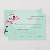 Pink Cherry Blossoms Love Birds Wedding RSVP Card (Vorne/Hinten)