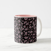 Pink Cherry Blossoms On Black Zweifarbige Tasse (VorderseiteRechts)