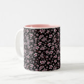 Pink Cherry Blossoms On Black Zweifarbige Tasse (Vorderseite Links)