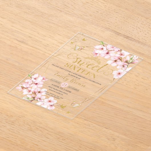 Pink Cherry Blossoms Sweet 16 Sixteen Birthday Acryleinladungen (Ablage )