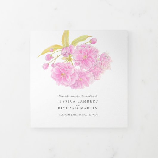 Pink Cherry blubssom Aquarell Tri-Falten Programm (Cover)