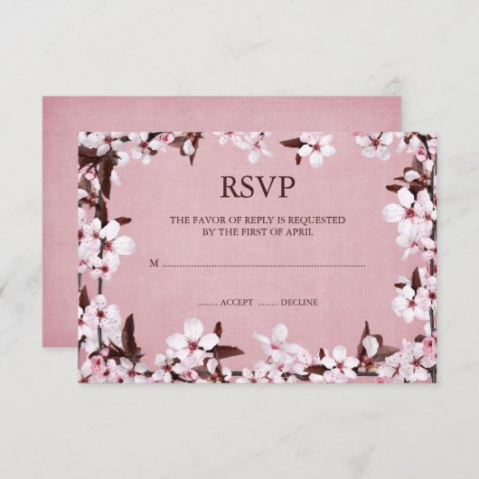 Pink Cherry blüht Border UAWG Response Cards RSVP Karte (Vorne/Hinten)