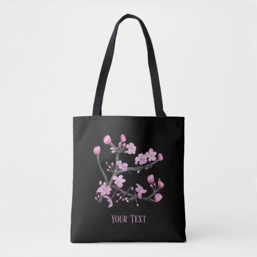 Pink Cherry Blüten Personalisiert Black Tasche (Vorderseite)