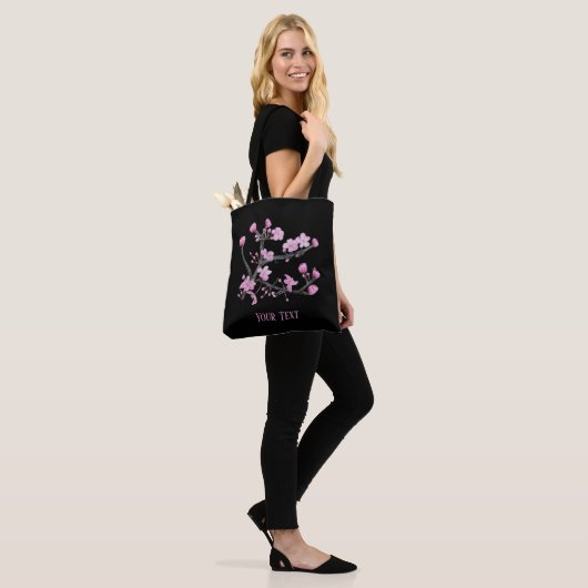 Pink Cherry Blüten Personalisiert Black Tasche (Am Model)