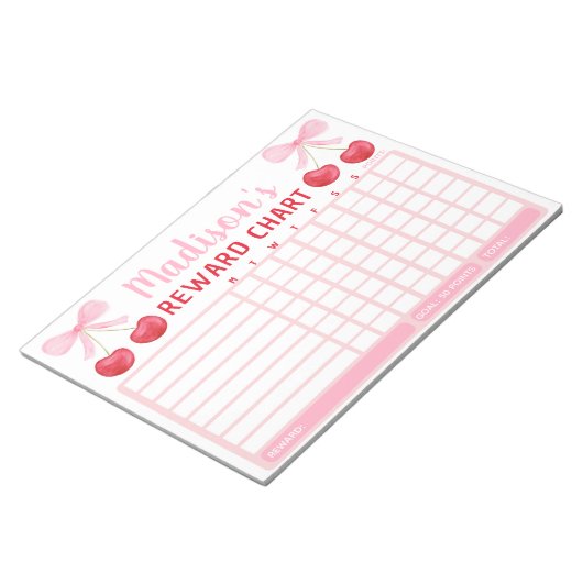 Pink Cherry Bow Girl Reward Chart Chore Chart Notizblock (angewinkelt)