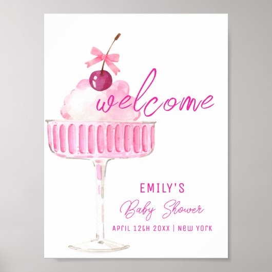 Pink Cherry Champagne Brunch Baby Dusche Empfang Poster (Vorne)