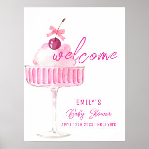 Pink Cherry Champagne Brunch Baby Dusche Empfang Poster