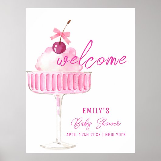 Pink Cherry Champagne Brunch Baby Dusche Empfang Poster (Vorne)