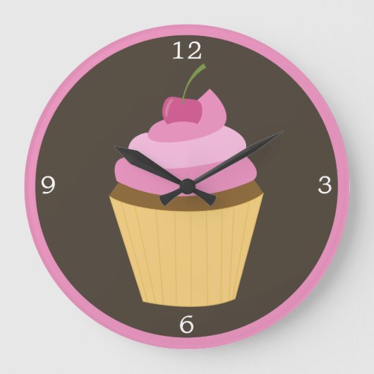 Pink Cherry Cupcake Große Wanduhr (Vorderseite)