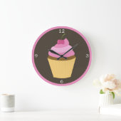 Pink Cherry Cupcake Große Wanduhr (Zuhause)