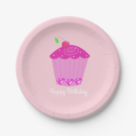 Pink Cherry Cupcake Pappteller