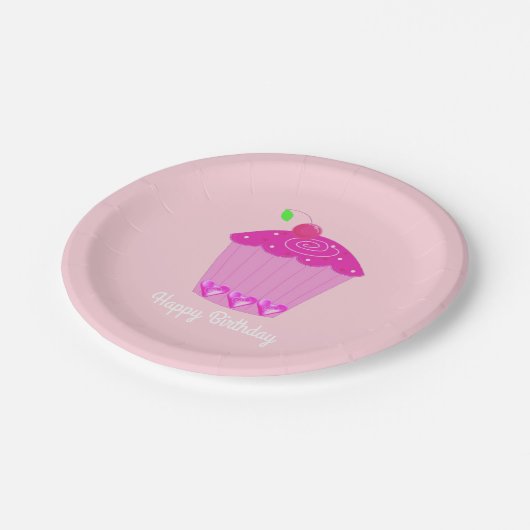 Pink Cherry Cupcake Pappteller (Schrägansicht)