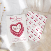 Pink Cherry Heart Modern Birthday Einladung
