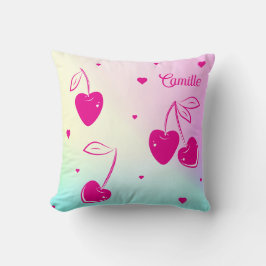 Pink Cherry Hearts Whimsical Niedlich Rainbow Name Kissen