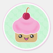 Pink Cherry Kawaii Cupcake Stickers (Vorderseite)