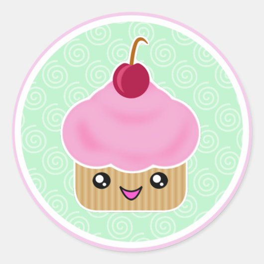 Pink Cherry Kawaii Cupcake Stickers (Vorderseite)