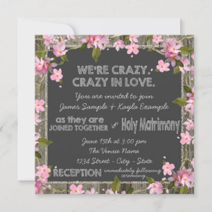 Pink Cherry Rustic Barn Wood Chalk Hochzeit Einladung